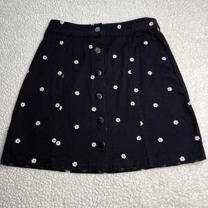 Mi Ami Floral Black Denim Button Up Skirt XS